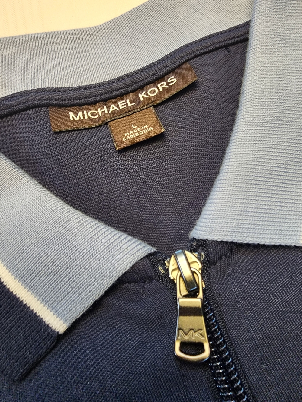 Michael Kors Men’s Navy and Light Blue Zip-Up Polo Shirt